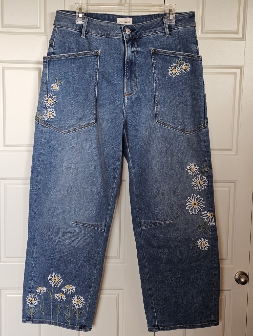 Driftwood Barbara Barrel Jeans 12 Daisy Embroidered Wide Leg Anthropologie